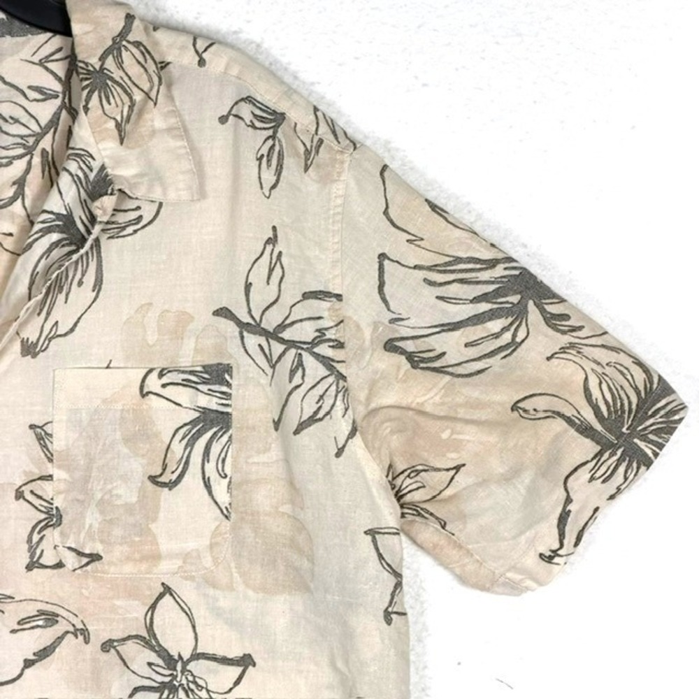 Panama Jack Mens XL Floral Sketch Ramie Cotton Short Sleeve Button Down Shirt - Picture 2 of 6